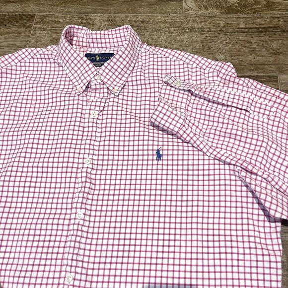 Ralph Lauren Shirt Mens 2XL Pink Slim Fit Button Up Check Lightweight Flannel - Picture 3 of 7
